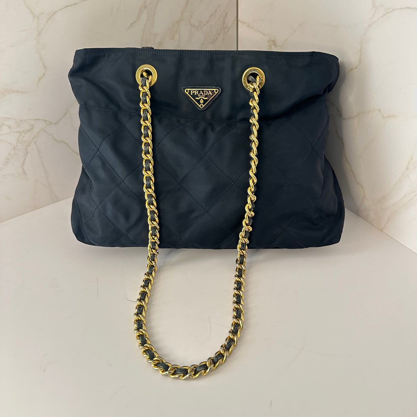 Prada Impuntu Chain Shoulder Bag Navy