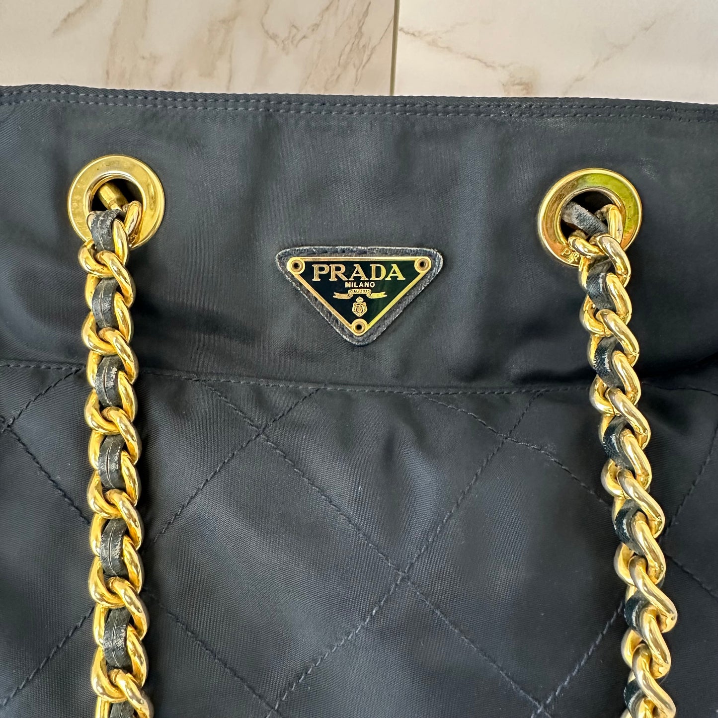 Prada Impuntu Chain Shoulder Bag Navy