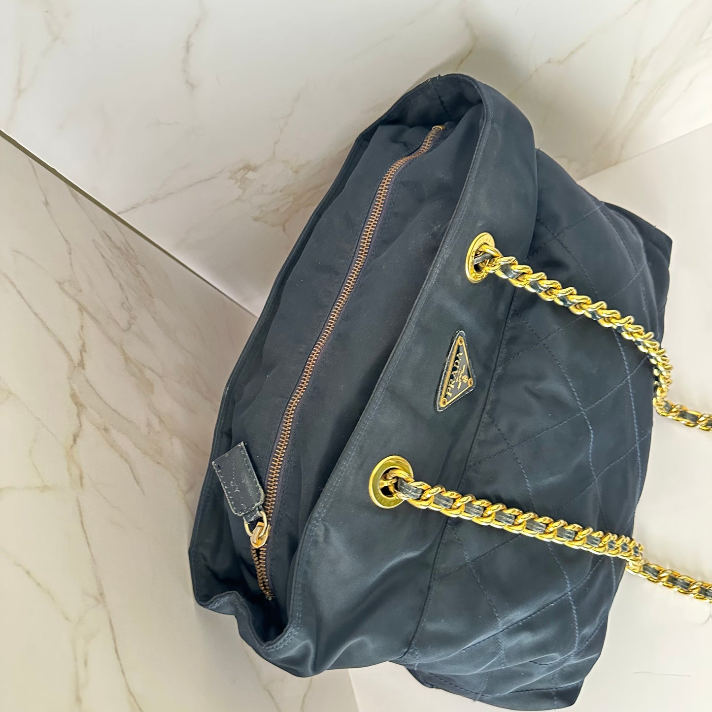 Prada Impuntu Chain Shoulder Bag Navy