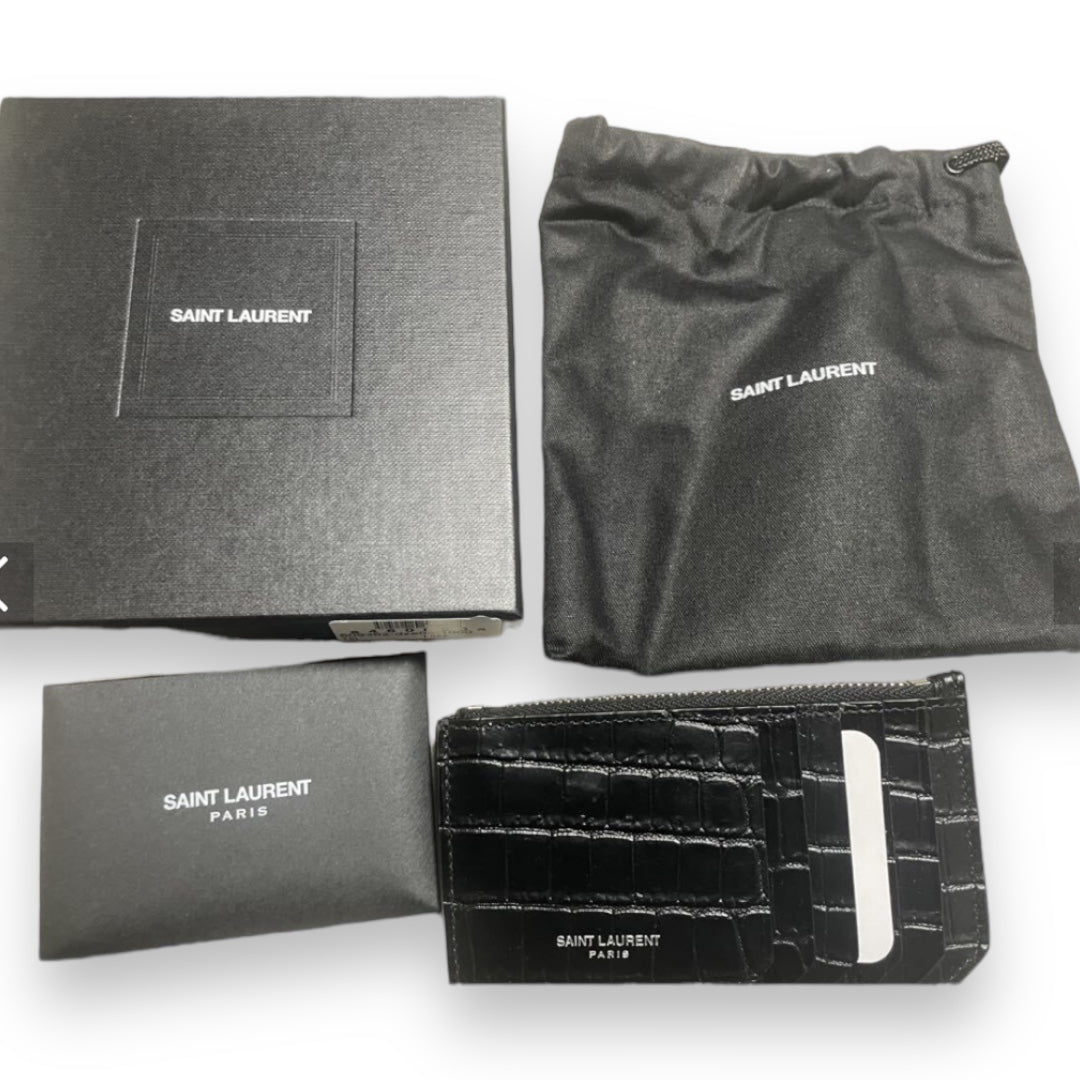 YSL Zip Card Crocodile Leather