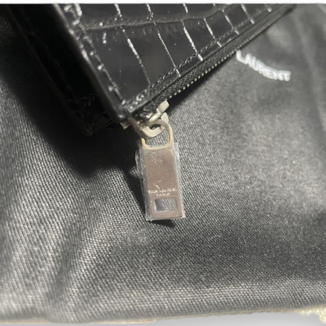 YSL Zip Card Crocodile Leather