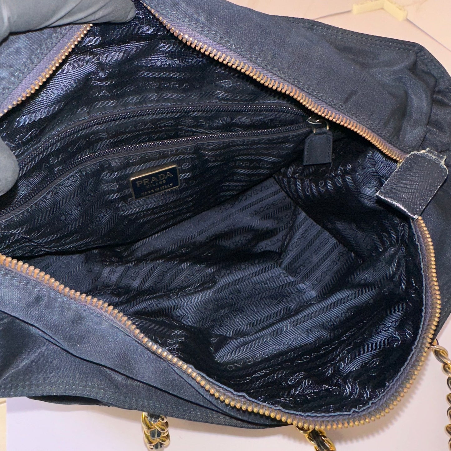 Prada Impuntu Chain Shoulder Bag Navy