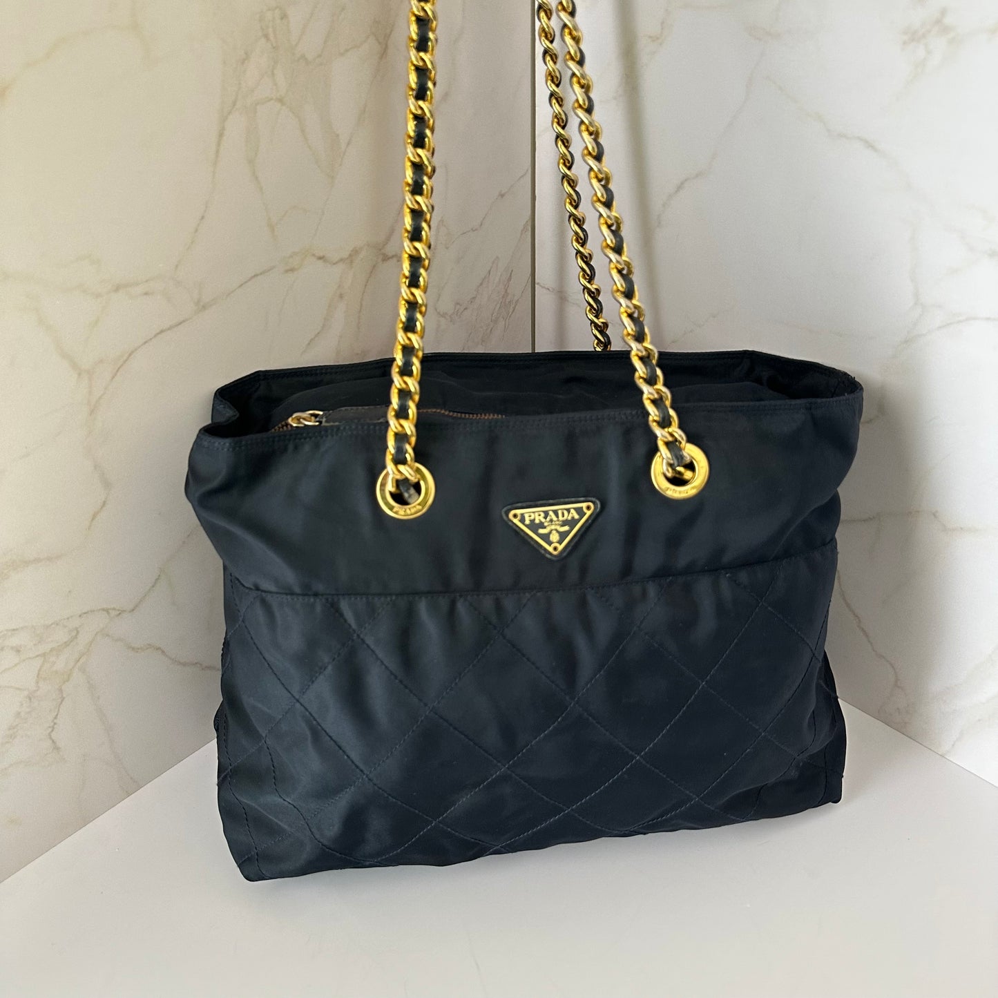 Prada Impuntu Chain Shoulder Bag Navy
