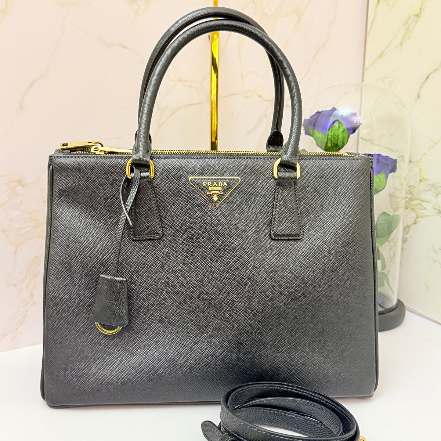 Pre-owned Prada Galleria Saffiano Lux Nero