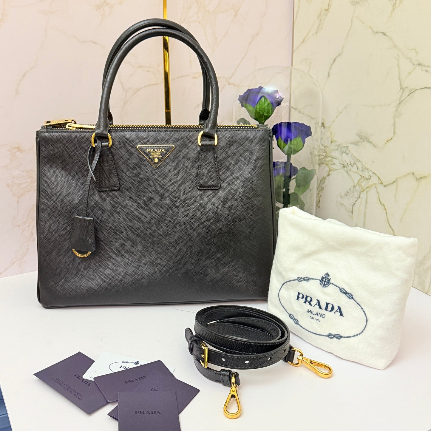 Pre-owned Prada Galleria Saffiano Lux Nero